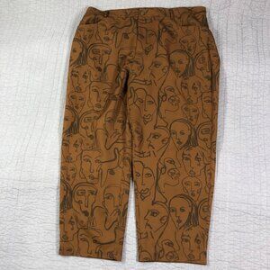 4/$15 Shein Curve Pants Women 4XL Brown Art Face Print